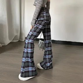 Aiertu 2024 Harajuku Vintage Plaid Print Trousers 90s Korean Fashion Streetwear High Waist Women Pants Y2k Grunge Aesthetic Flare Pants