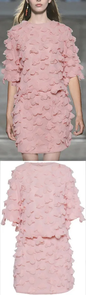 Appliques Embellished Top and Skirt Set, Pink