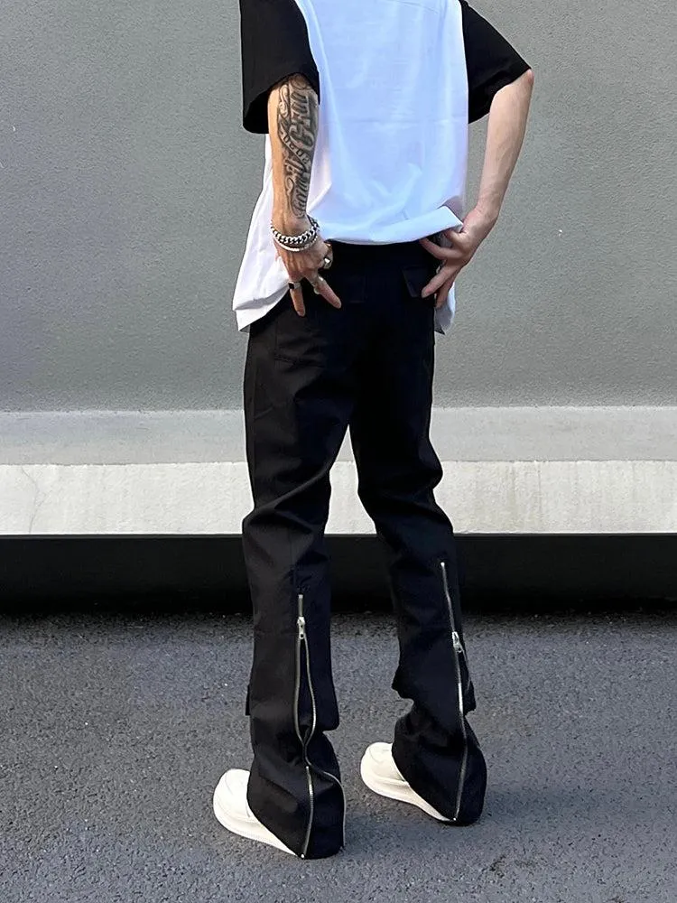 Black Slim Fit Zipper Straight Leg Pants