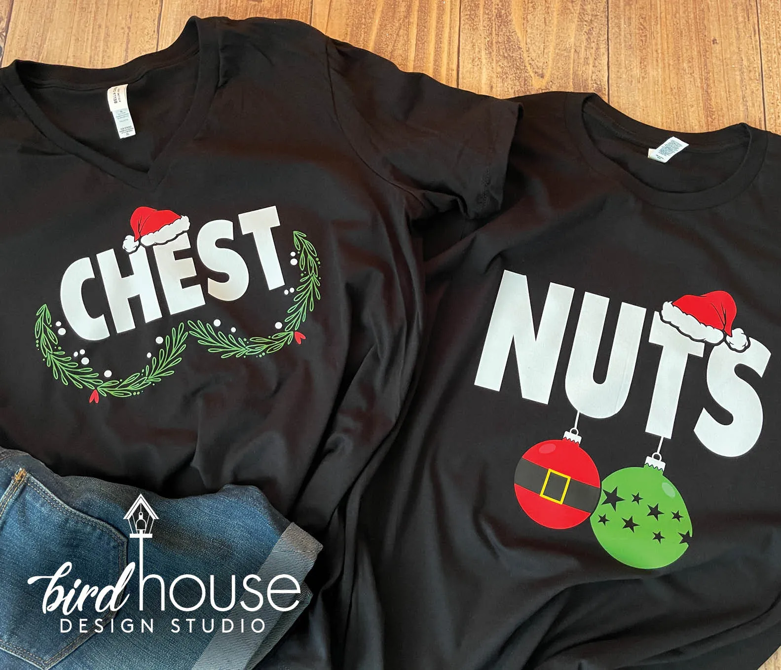 Chest Shirt, Funny Couples Christmas Graphic Tees, Nuts