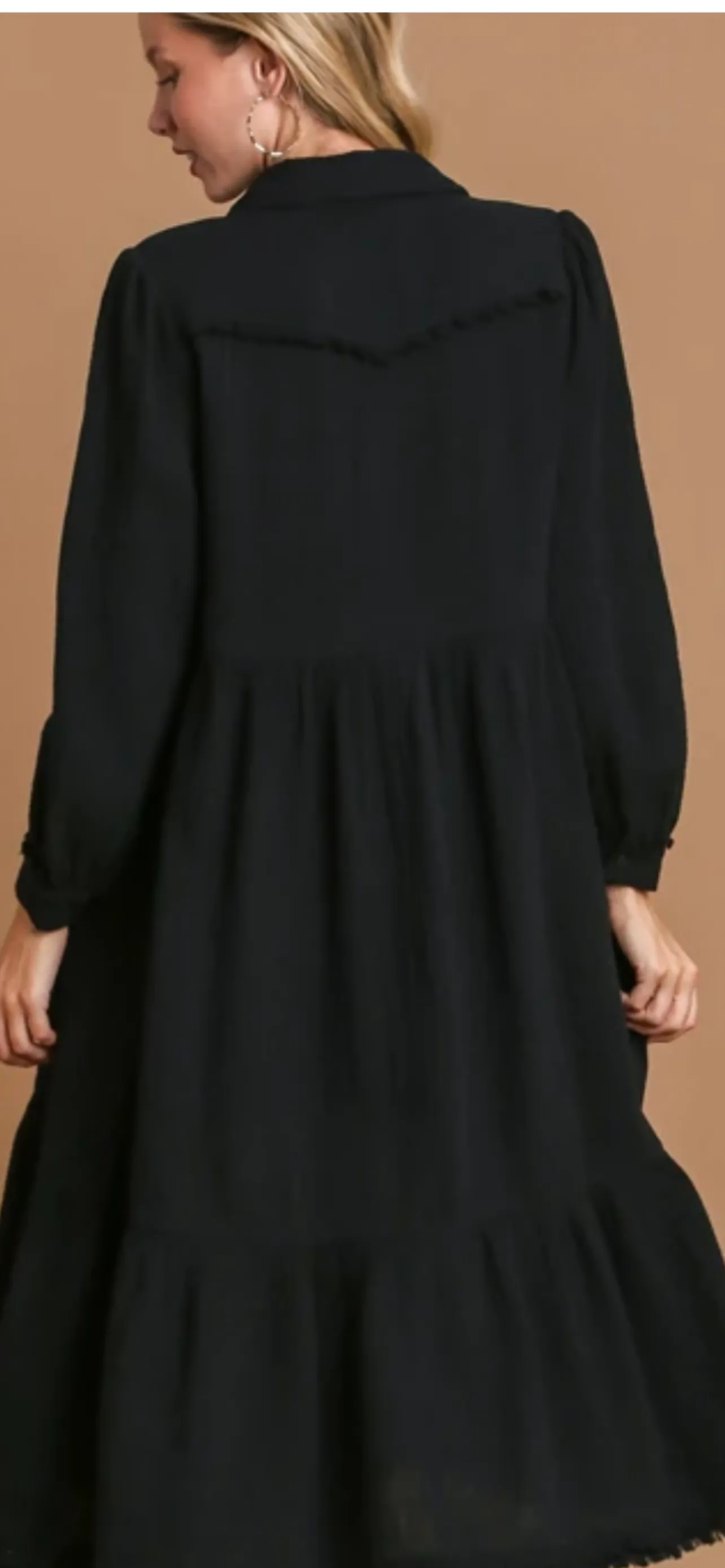 Cotton Gauze Collared Tiered Dress