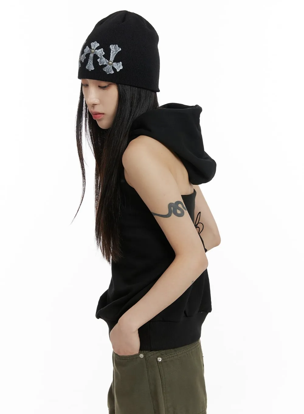 Dark Grunge Back-Tie Hooded Sleeveless Top CF428