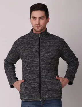 Fitinc Fleece Full Sleeves Melange Black Jacket for Men