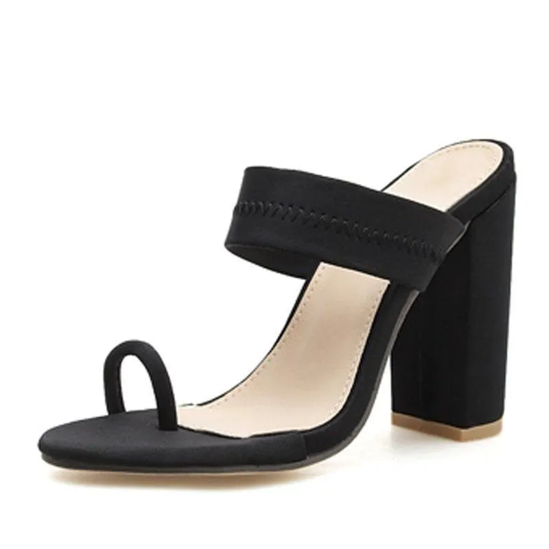 Flip Flop Square heel Stretch Fabric Hollow Women Shoes