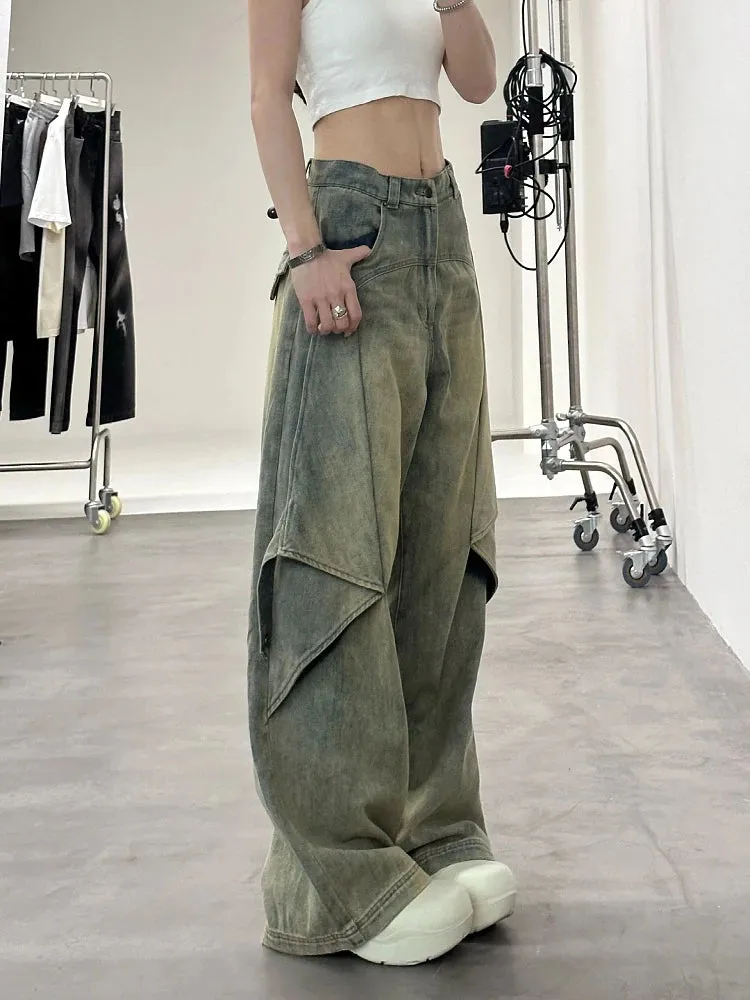 Girlary Women Harajuku Fashion Design Chic Hip-pop Jeans Wide Leg Jeans Grunge Baggy Denim Pants Y2k 2000s Aesthetic Goblin Core Kpop