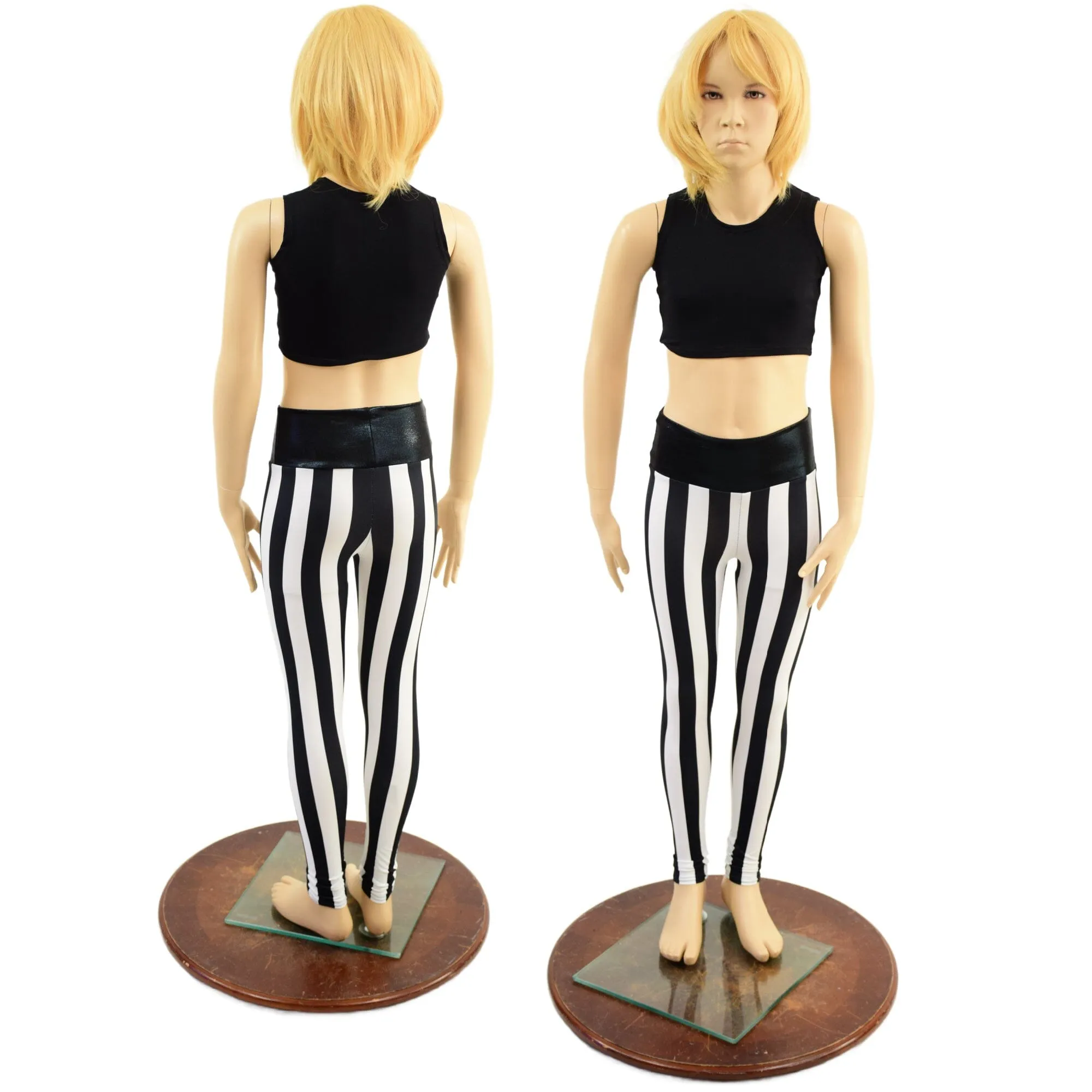 Kids Black and White Striped Leggings with Black Mystique Waistband