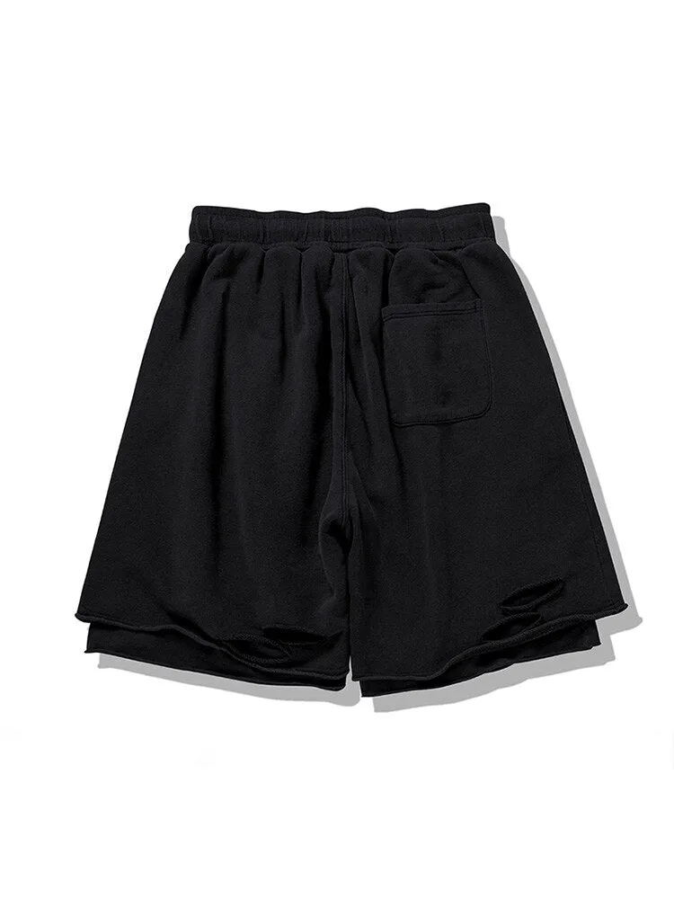 Men's Trendy Ripped Shorts Unisex Oversize Summer Casual Streetwear Pants Unisex Hip Hop Darkgray Grunge Half Trousers