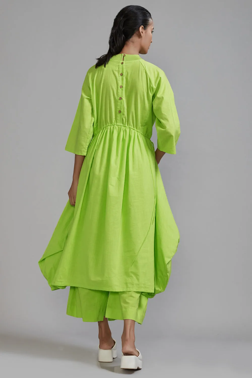 Neon Green Cotton Cowl Tunic Set