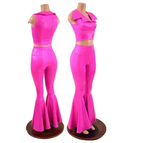 Neon Pink Bell Bottom Flares and Sleeveless Crop Top with Showtime Collar