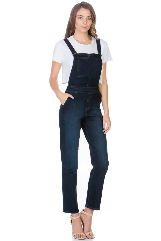 Over the Moon Long Straight Leg Denim Overalls Dark Wash