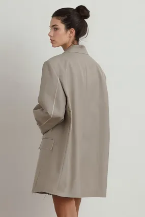 Single Breasted Blazer with Unfinished Hem - Beige