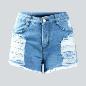 Skinny women's distressed denim shorts