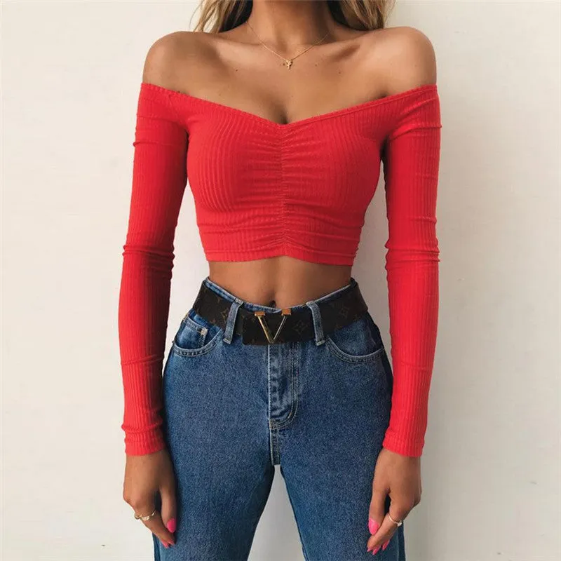 Slim Blouse Ribbed Off The Shoulder